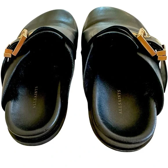 All Saints Black Mules with Gold Buckle - Picture 5 of 6